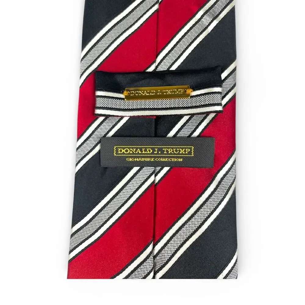 Elegant Donald J Trump signature collection Red and Black Striped Tie 100% silk